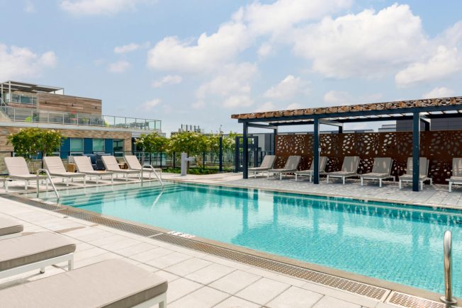 Relaxing rooftop pool area. One of the top-notch amenities at The Kelvin in Washington, DC.
